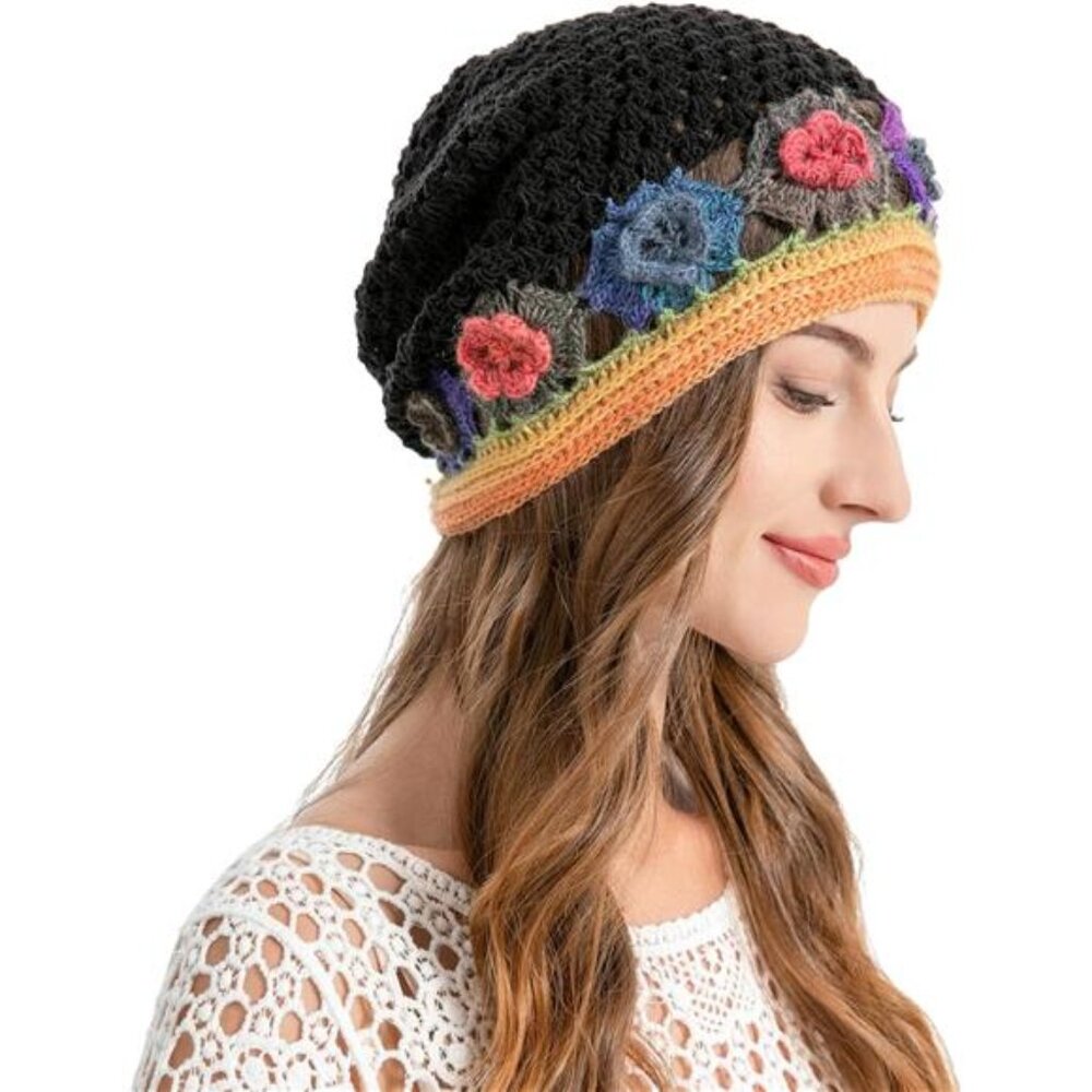 ZLYC Women Cotton Crochet Slouchy Beanie‎ Hat Handmade Knit Summer Skull Cap
